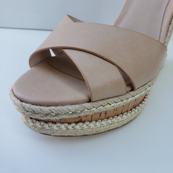 NEW ALDO PLATFORM WEDGE HEELS SANDALS, Leather, Beige, Women's shoes Size 10 - Picture 7 of 11